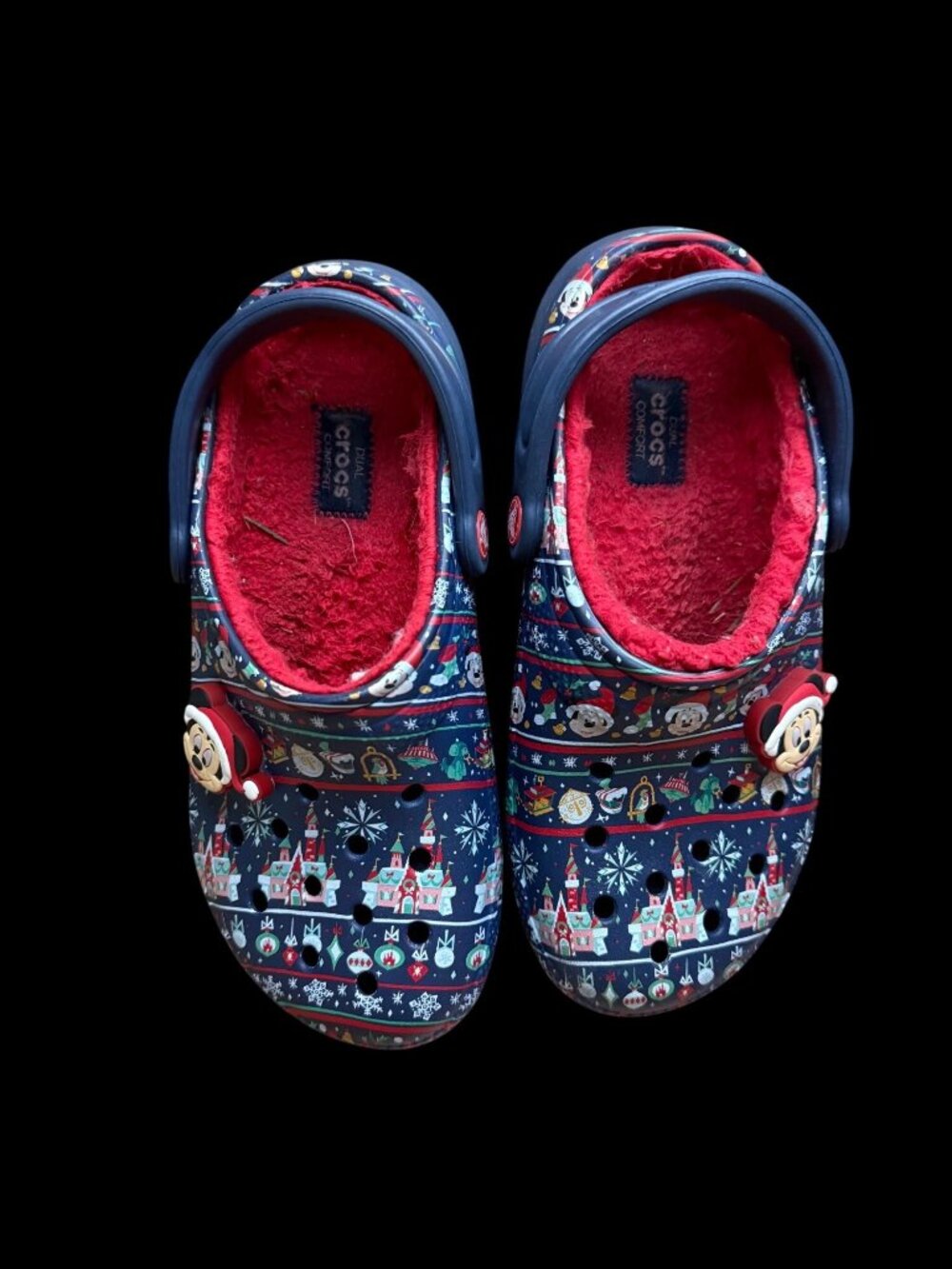 Crocs Disney Parks Mickey Christmas Navy Fleece-Lined Clogs Womens 6 Mens 4 2020